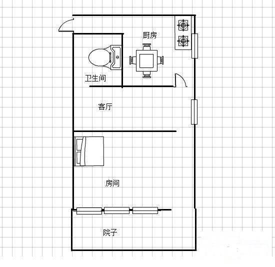 老浙大直路小区1室1厅1卫37㎡户型图