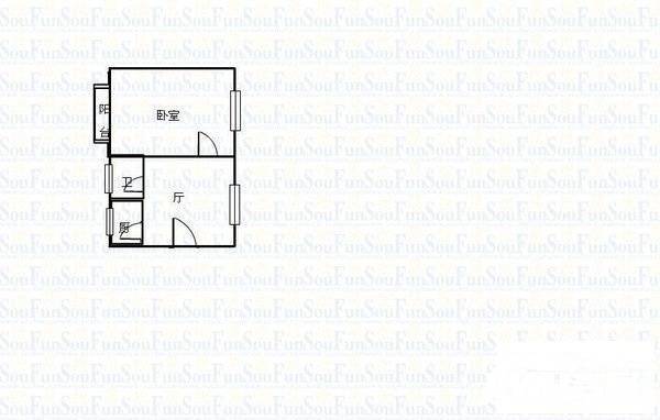 老浙大直路小区1室1厅1卫37㎡户型图