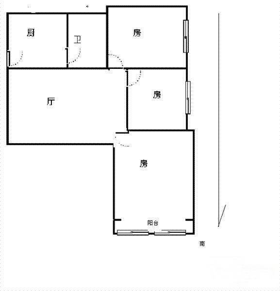 南班巷3室1厅1卫58㎡户型图