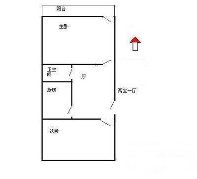 西湖大道小区2室1厅1卫42㎡户型图