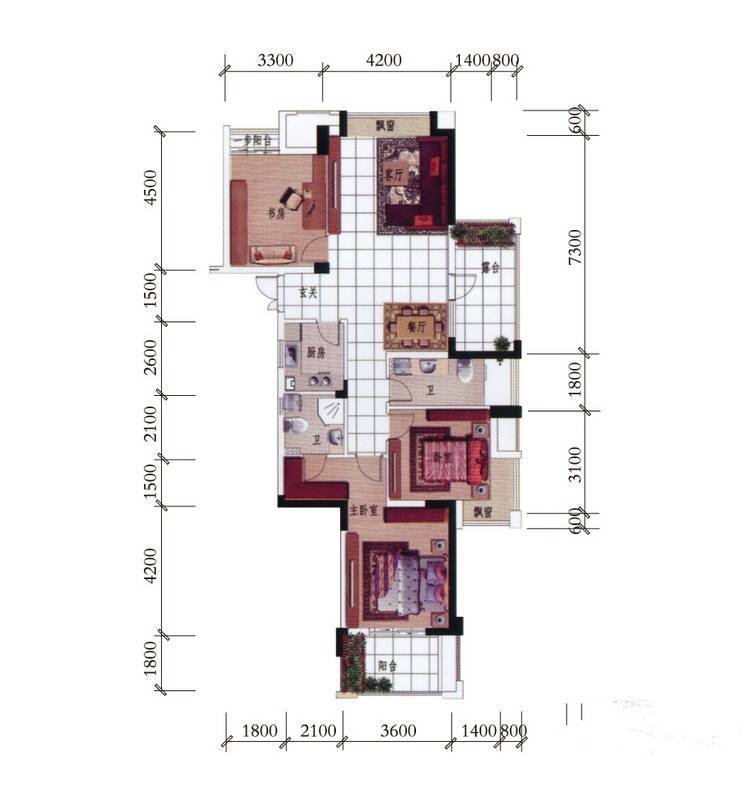 金岸提香排屋3室2厅2卫120㎡户型图