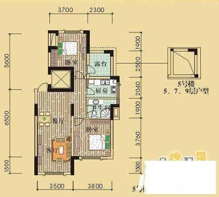 绿野春天别墅2室2厅1卫85.2㎡户型图