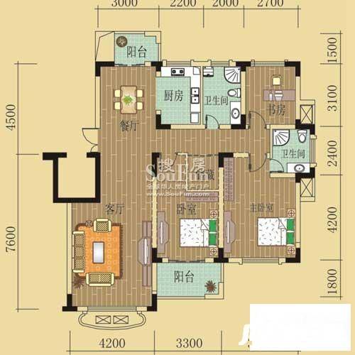 绿野春天别墅3室2厅2卫137㎡户型图