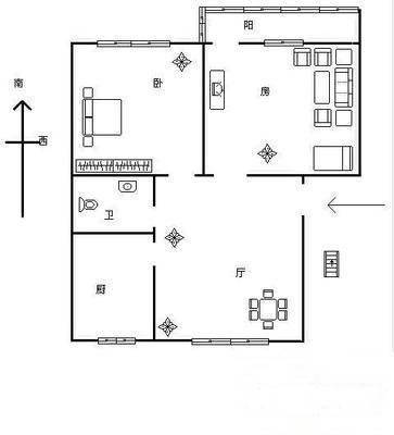 米市巷小区2室2厅1卫77㎡户型图