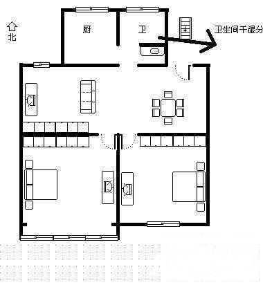 米市巷小区2室1厅1卫56㎡户型图