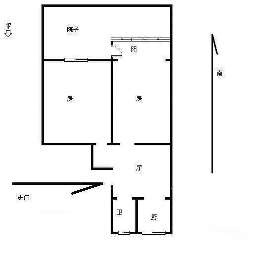 董家弄2室1厅1卫50㎡户型图