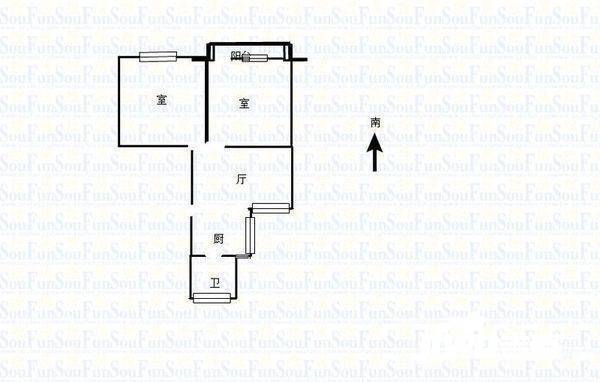 杭钢北苑2室1厅1卫57㎡户型图