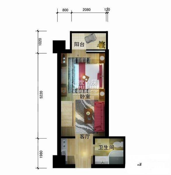 和城广场1室1厅1卫33.2㎡户型图