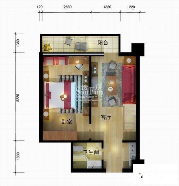 和城广场1室1厅1卫33.2㎡户型图