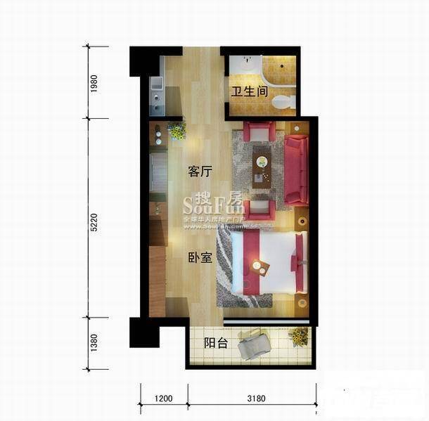 和城广场1室1厅1卫33.2㎡户型图