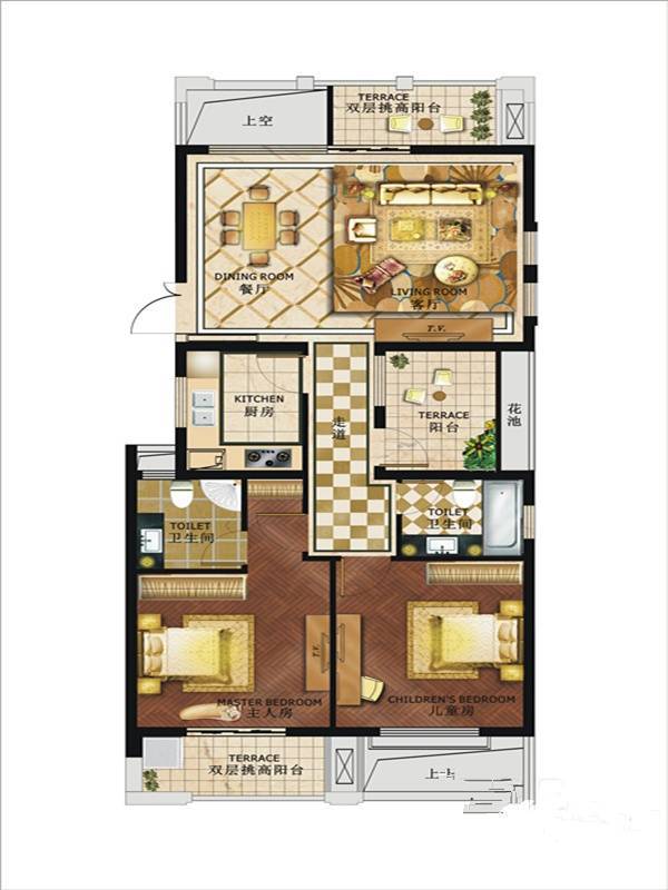 科尔世纪外滩排屋2室2厅2卫113㎡户型图