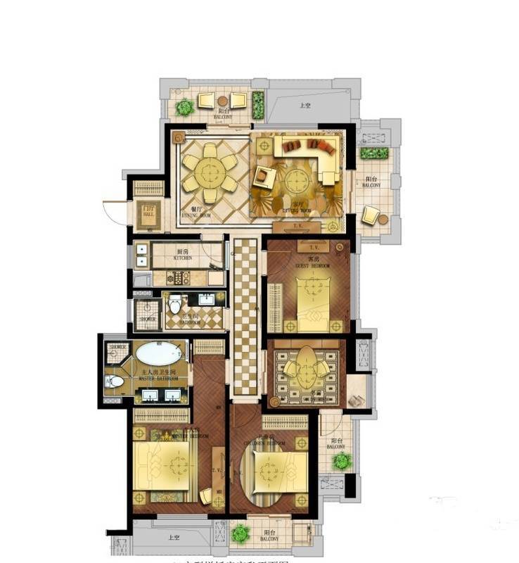 科尔世纪外滩排屋4室2厅2卫133㎡户型图