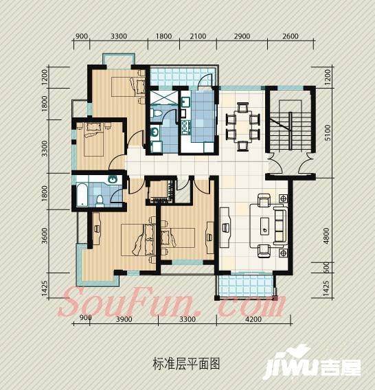 湘湖人家4室2厅2卫140㎡户型图