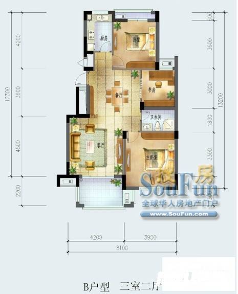 江南摩卡3室2厅1卫99.3㎡户型图