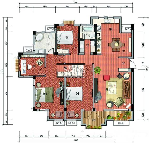 戈雅卡斯提亚4室2厅2卫164㎡户型图