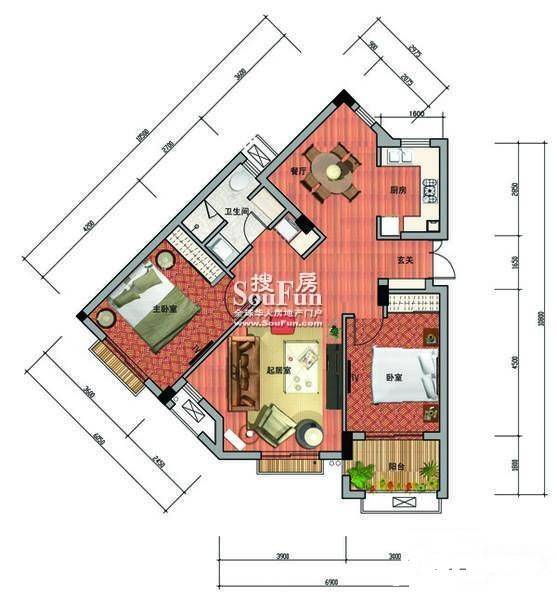 戈雅卡斯提亚2室2厅1卫92㎡户型图