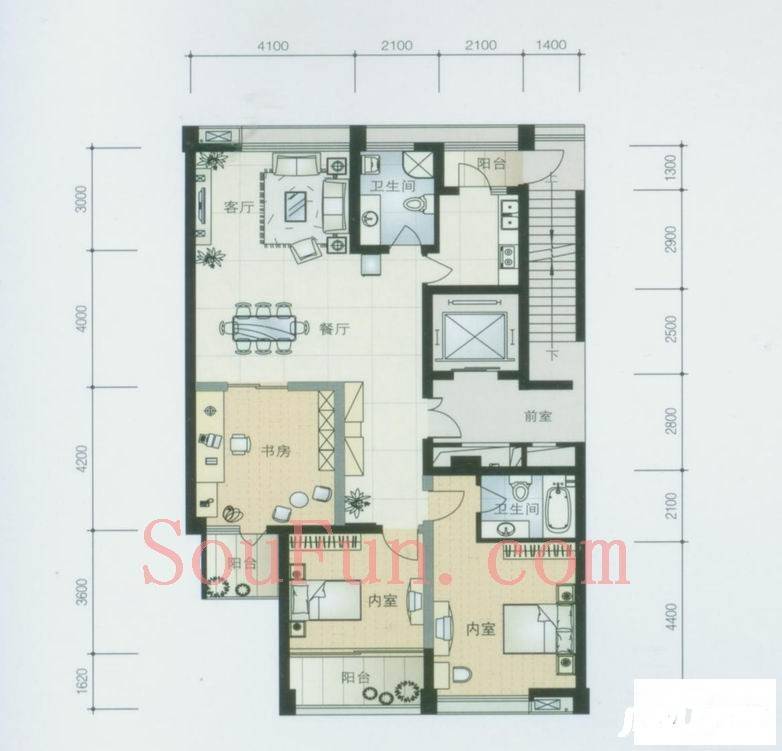 南岸明珠3室2厅2卫138㎡户型图