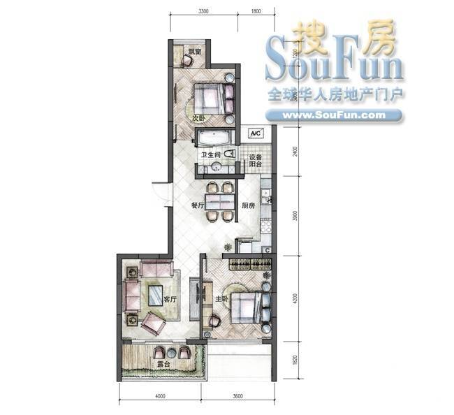 西鉴枫景2室2厅1卫88㎡户型图