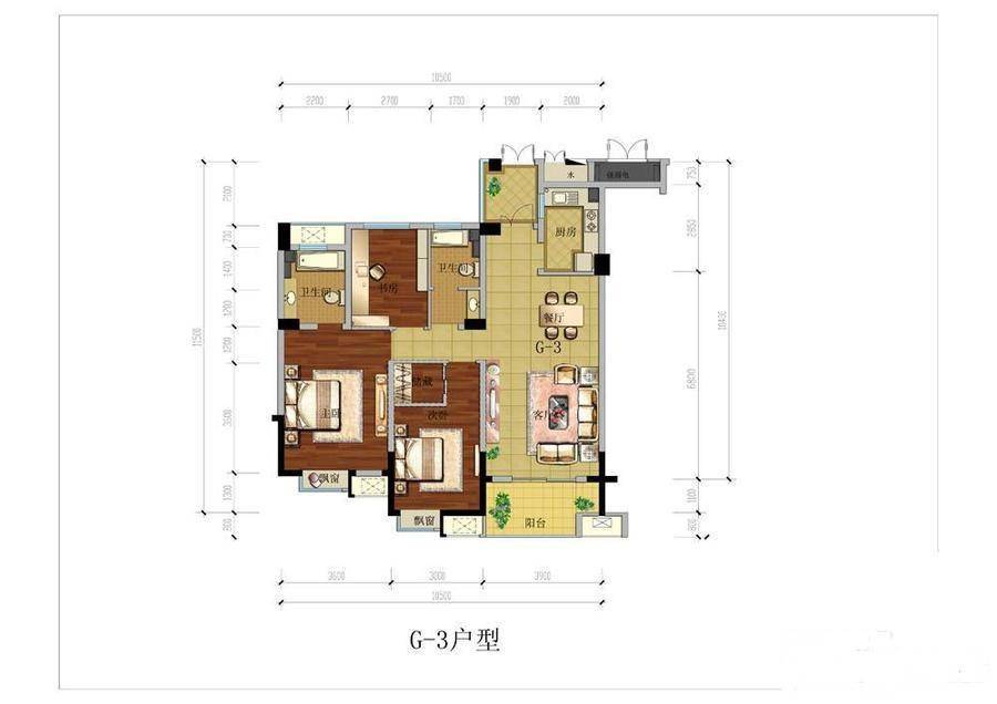 竹海水韵春风里3室2厅2卫110㎡户型图