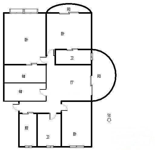 天阳棕榈湾3室1厅1卫175㎡户型图