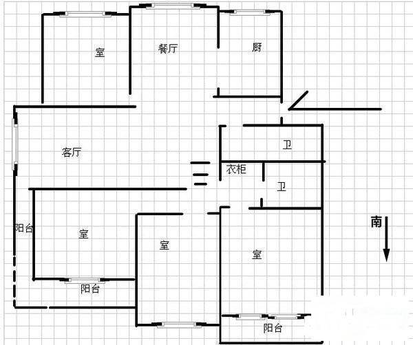 水木清华公寓4室2厅2卫154㎡户型图