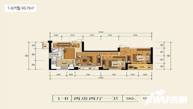 正易上塘春苑公寓2室2厅1卫90.8㎡户型图