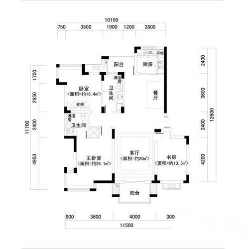 清合嘉园3室2厅2卫132.7㎡户型图