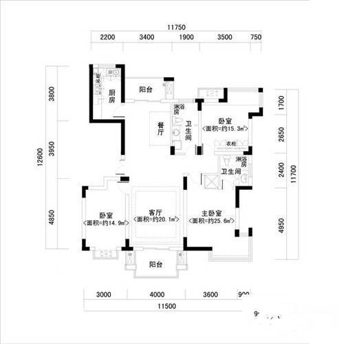 清合嘉园3室2厅2卫132.7㎡户型图