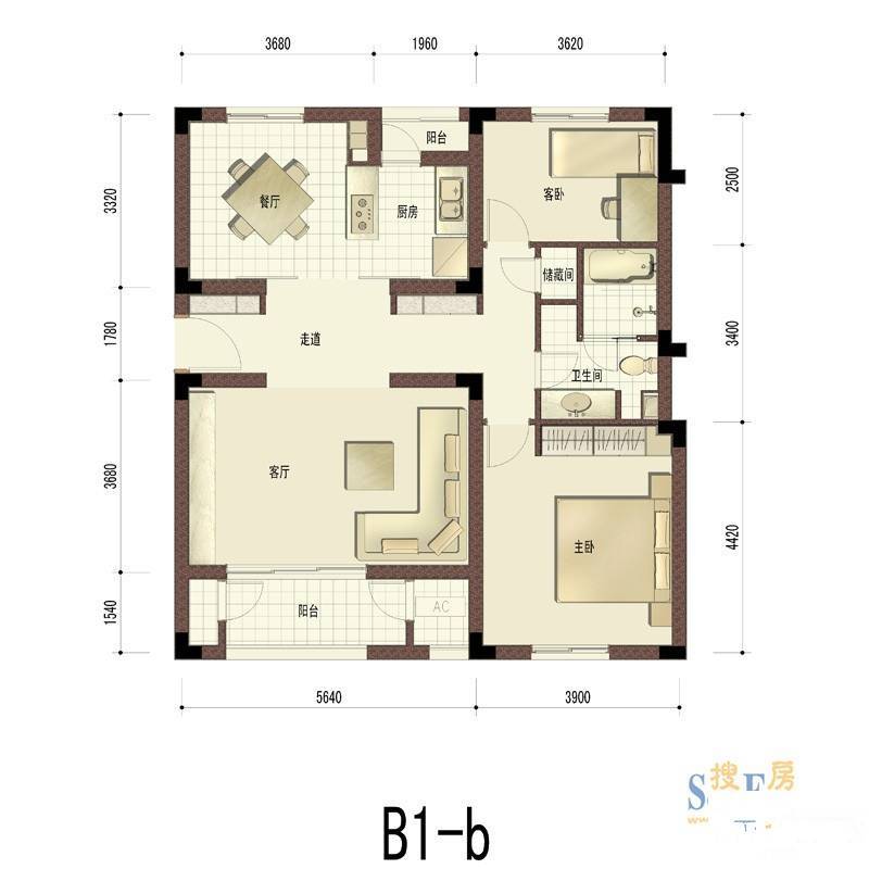 良渚文化村白鹭郡东2室2厅1卫86㎡户型图