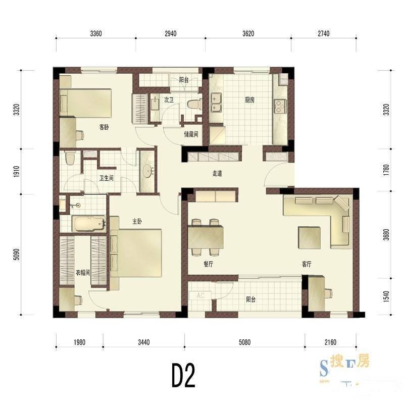 良渚文化村白鹭郡东2室2厅2卫115㎡户型图