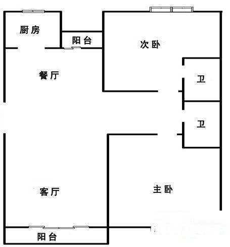 翡翠城丁香苑2室2厅2卫110㎡户型图