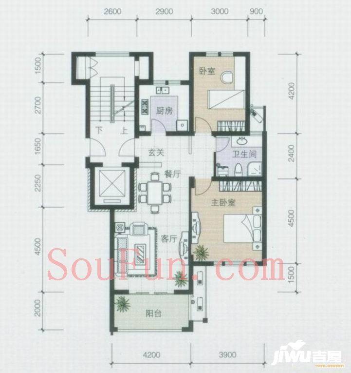 东冠逸家2室2厅1卫94.5㎡户型图