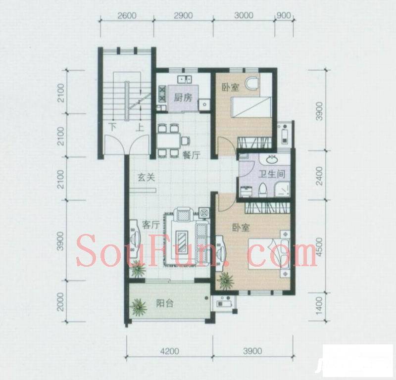 东冠逸家2室2厅1卫94.5㎡户型图