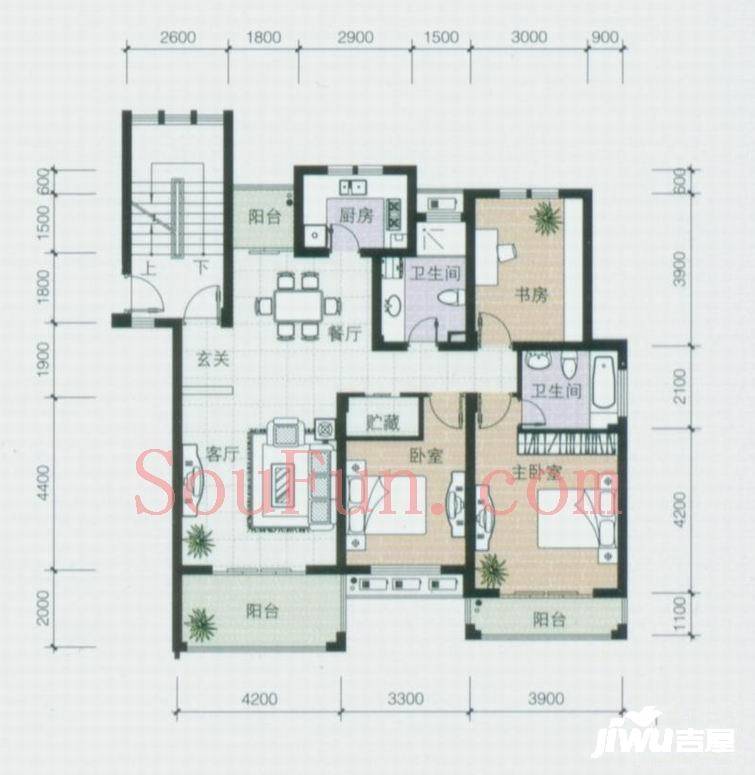 东冠逸家3室2厅2卫124.1㎡户型图