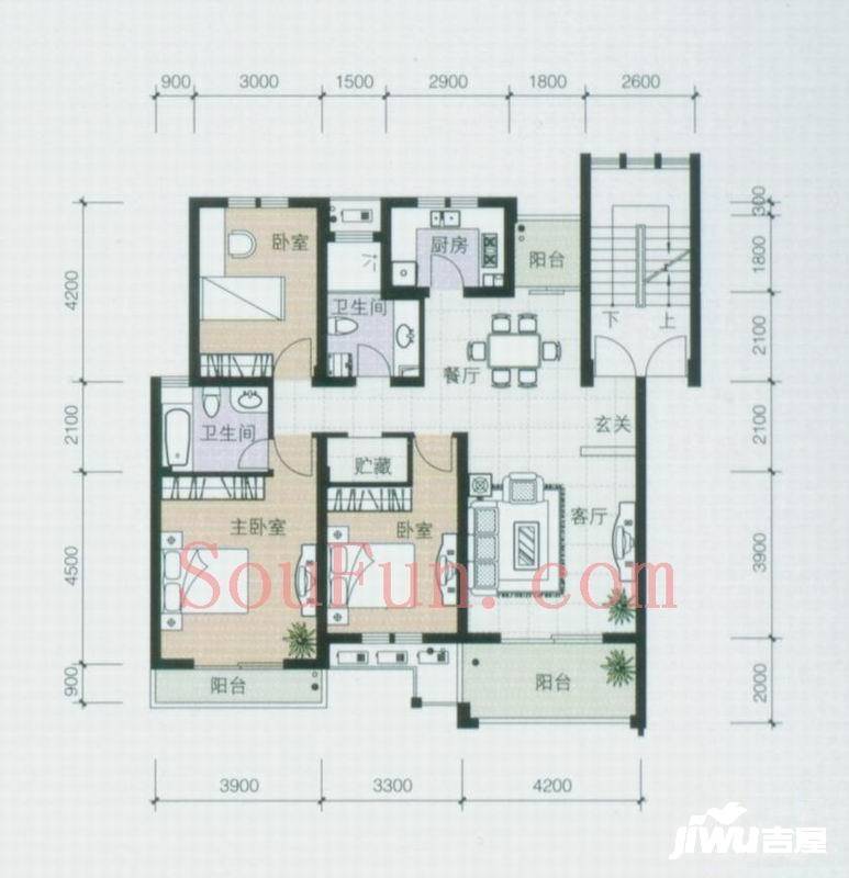 东冠逸家3室2厅2卫124.1㎡户型图