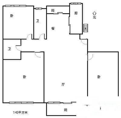 翡翠城竹苑3室2厅2卫140㎡户型图