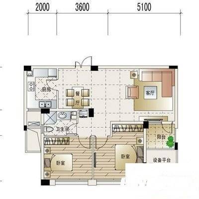 翡翠城竹苑2室2厅1卫90㎡户型图