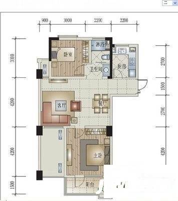 翡翠城竹苑2室2厅1卫90㎡户型图