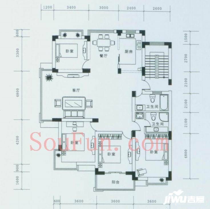 兴和苑4室2厅2卫162.5㎡户型图