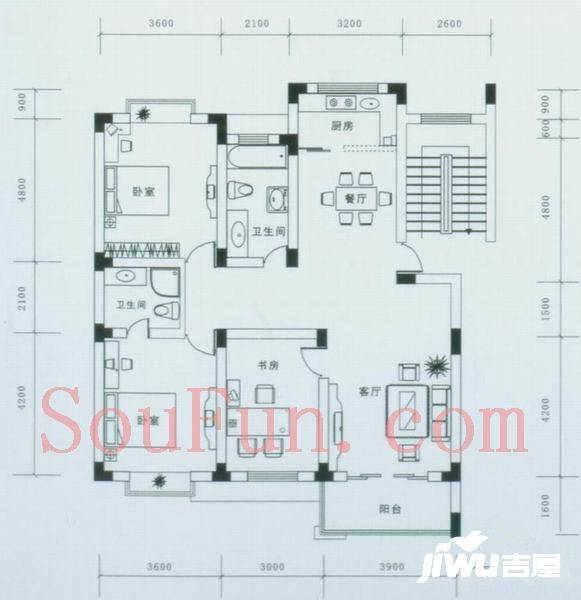 兴和苑3室2厅2卫113.7㎡户型图