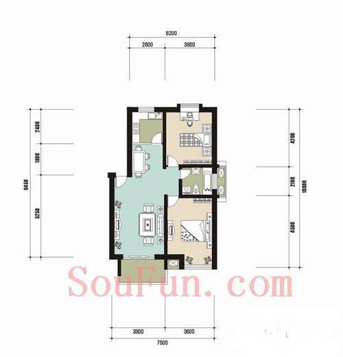 青城嘉园2室2厅1卫89.2㎡户型图