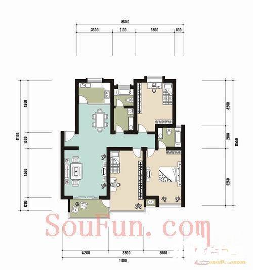 青城嘉园3室2厅2卫127.9㎡户型图