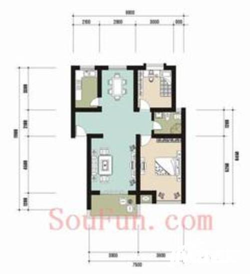 青城嘉园2室2厅1卫89.2㎡户型图