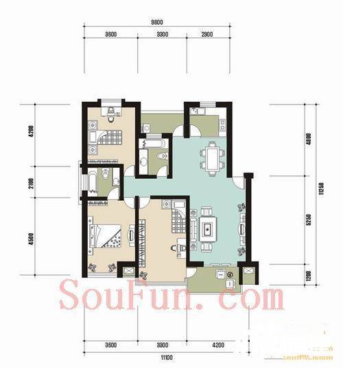 青城嘉园3室2厅2卫127.9㎡户型图