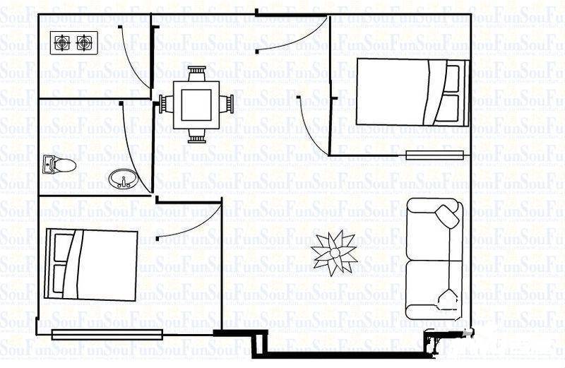 曼城2室2厅1卫90㎡户型图