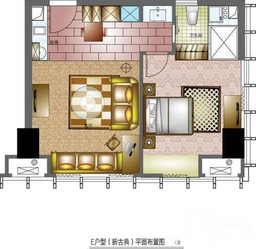 风尚蓝湾1室1厅1卫44㎡户型图