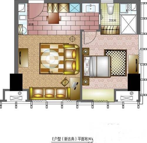 风尚蓝湾1室1厅1卫42㎡户型图