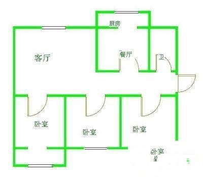 树园3室1厅1卫62㎡户型图