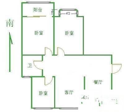 树园3室1厅1卫62㎡户型图