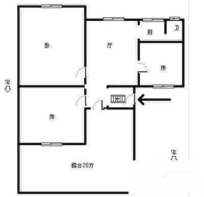 树园3室1厅1卫62㎡户型图